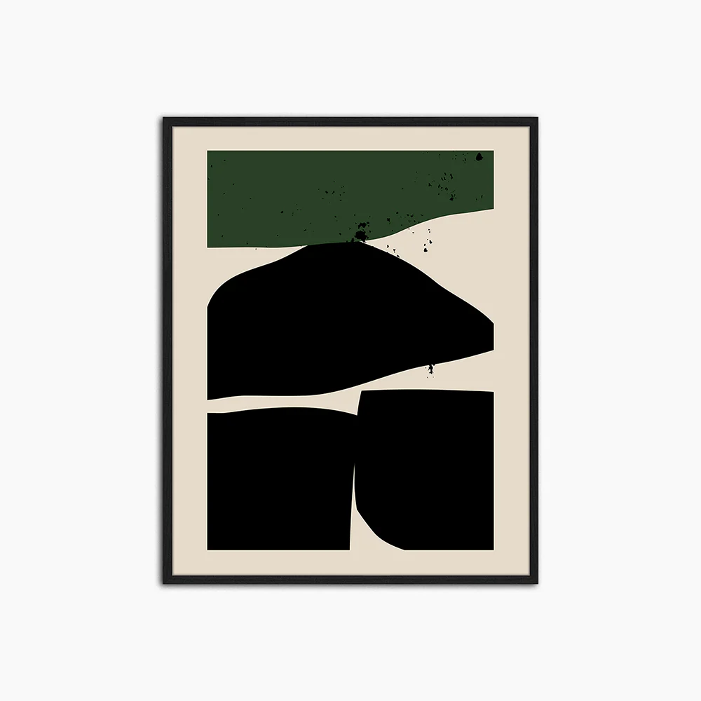 Geometrical Abstract Black & Green - Print Muurdecoratie