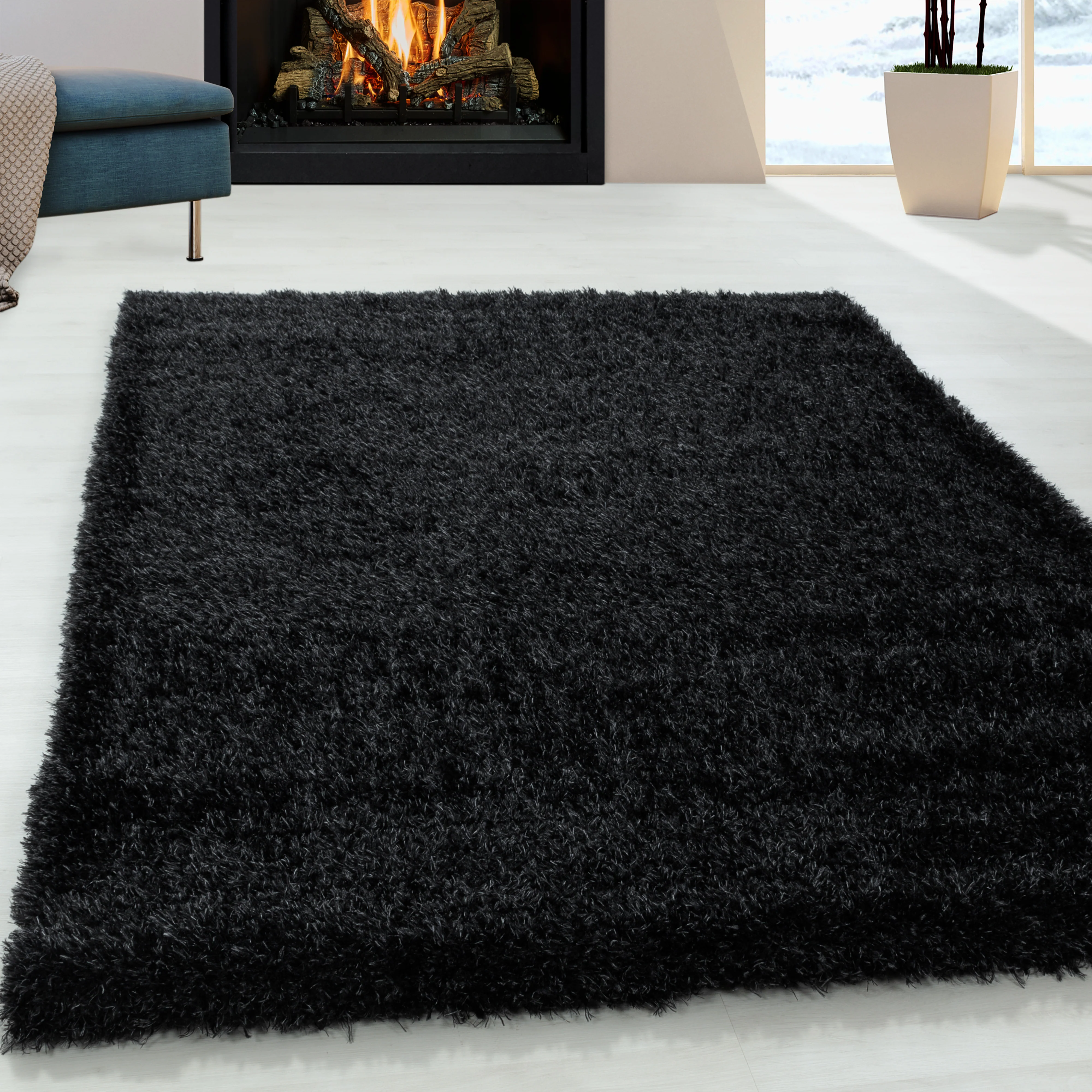 Hoogpolig Vloerkleed Luxe - Plain - Zwart - Image 2