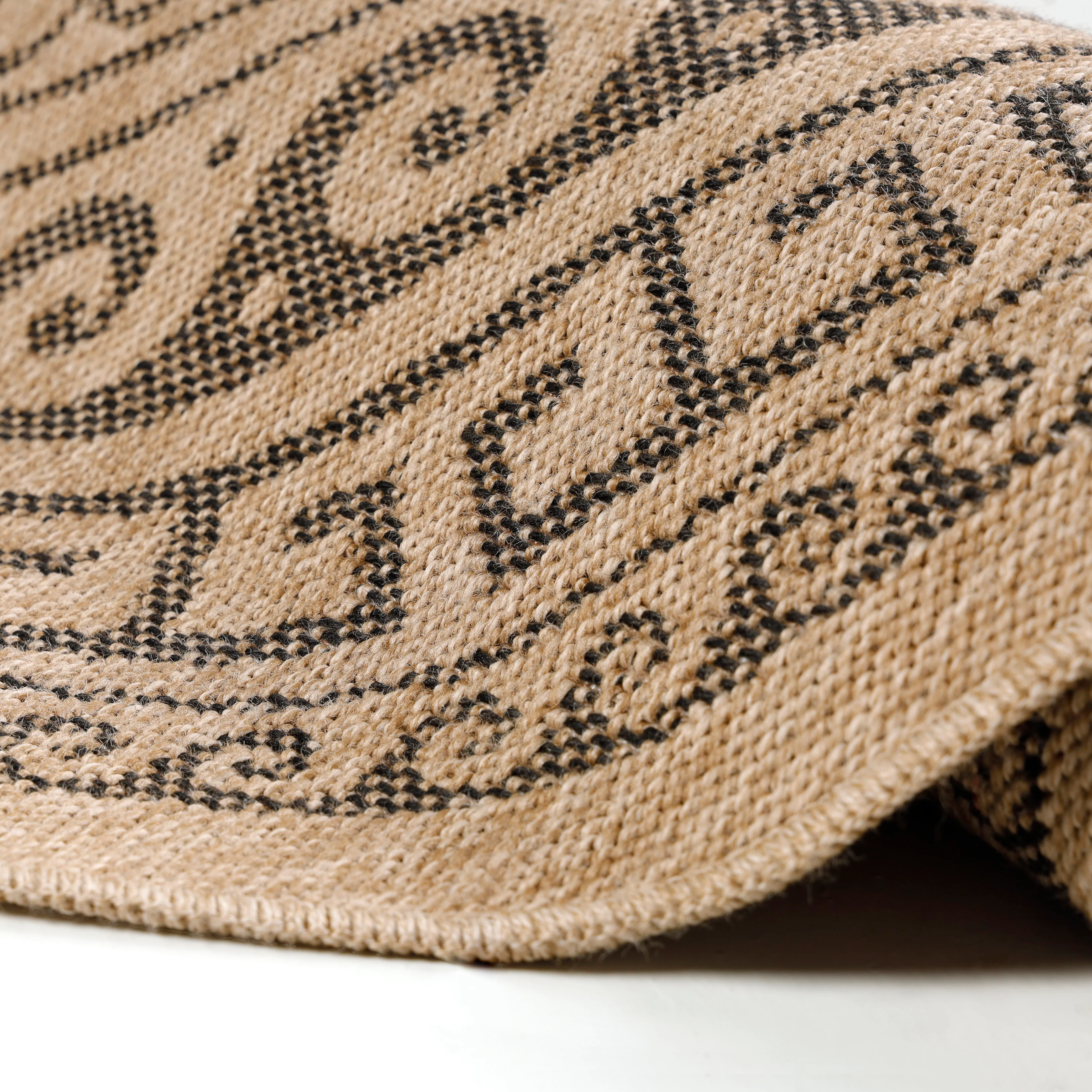 Jute Look Vloerkleed - Rond - Zwart Patroon - Image 7