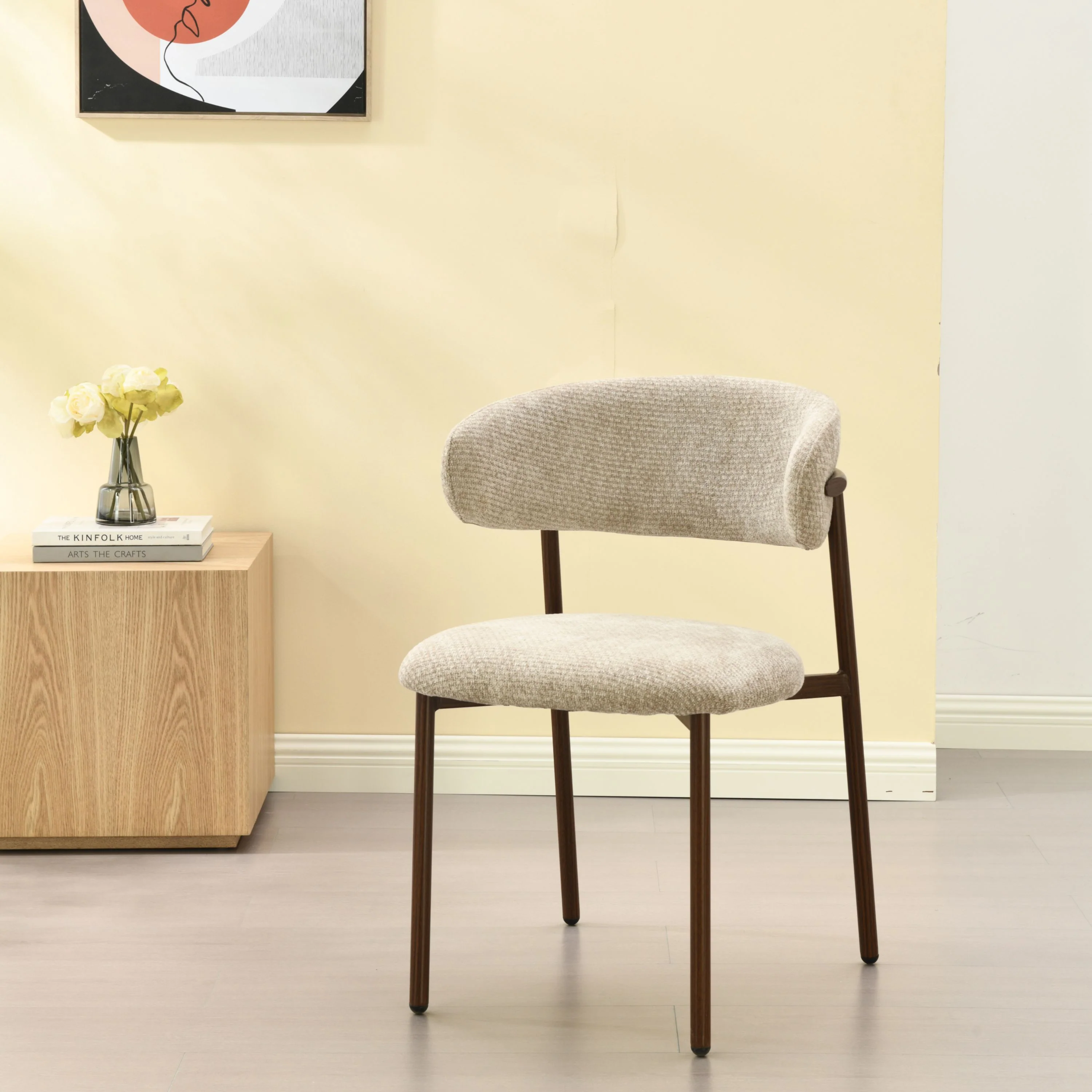 Kiara Eetkamerstoel - Beige Chenille - Walnoot - Image 11
