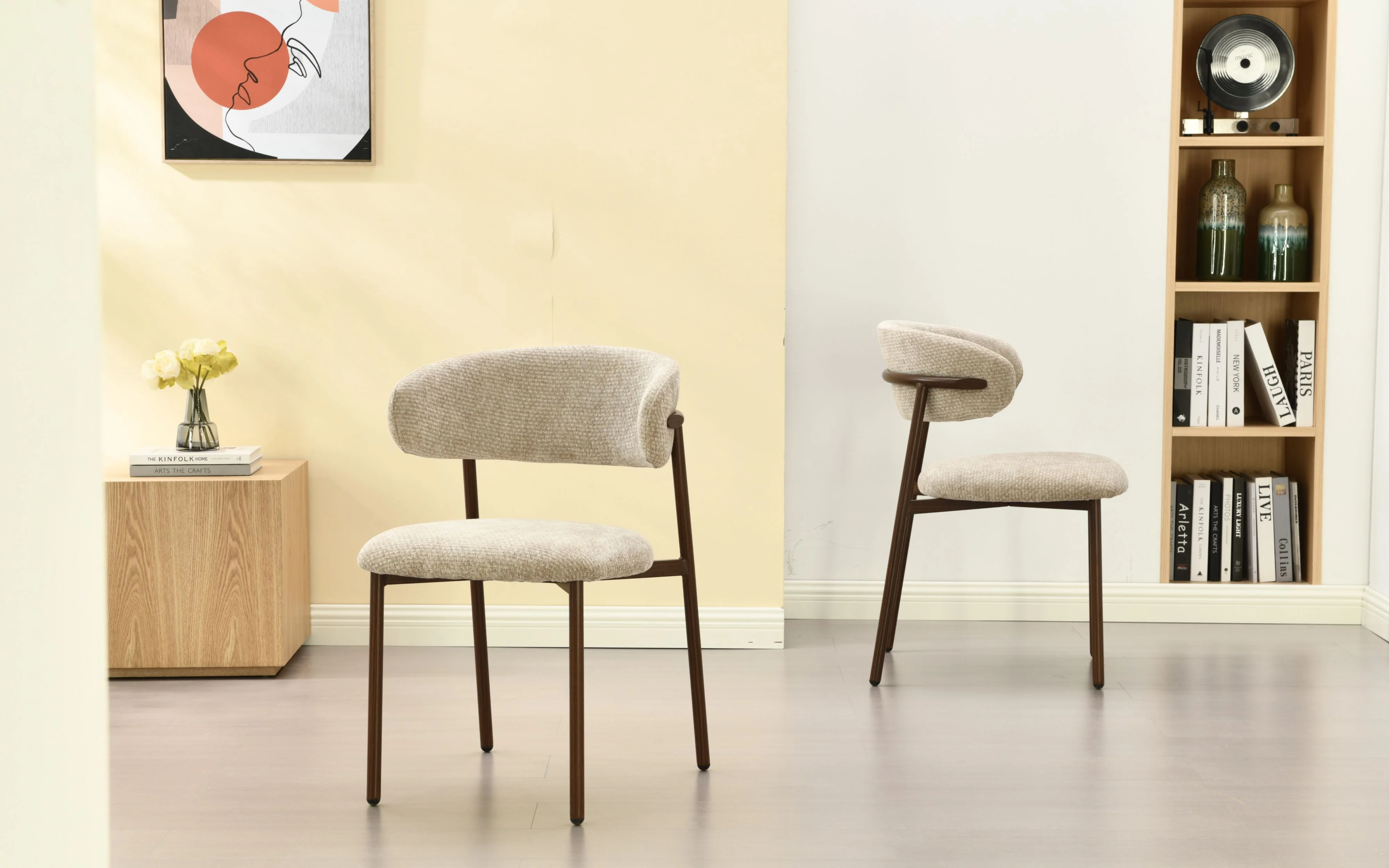 Kiara Eetkamerstoel - Beige Chenille - Walnoot - Image 13